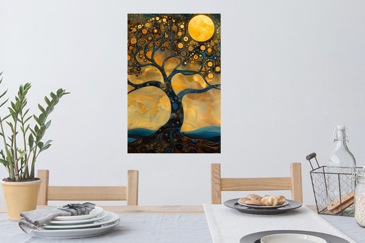WANDTATTOO Baum - Mond - Blumen - Gold - Kunst 40x60 cm - Orange, Kunststoff (40/60/0.1cm) - MuchoWow