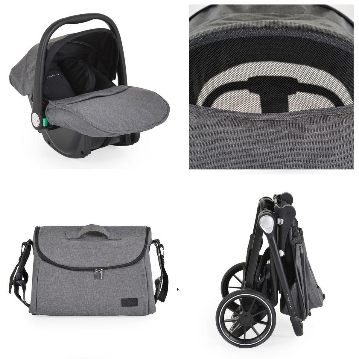 KOMBIKIKNDERWAGEN Christiano 3 in 1 grau Babywanne Babyschale klappbar Tasche - Grau, Metall (80/61/104cm) - Cangaroo