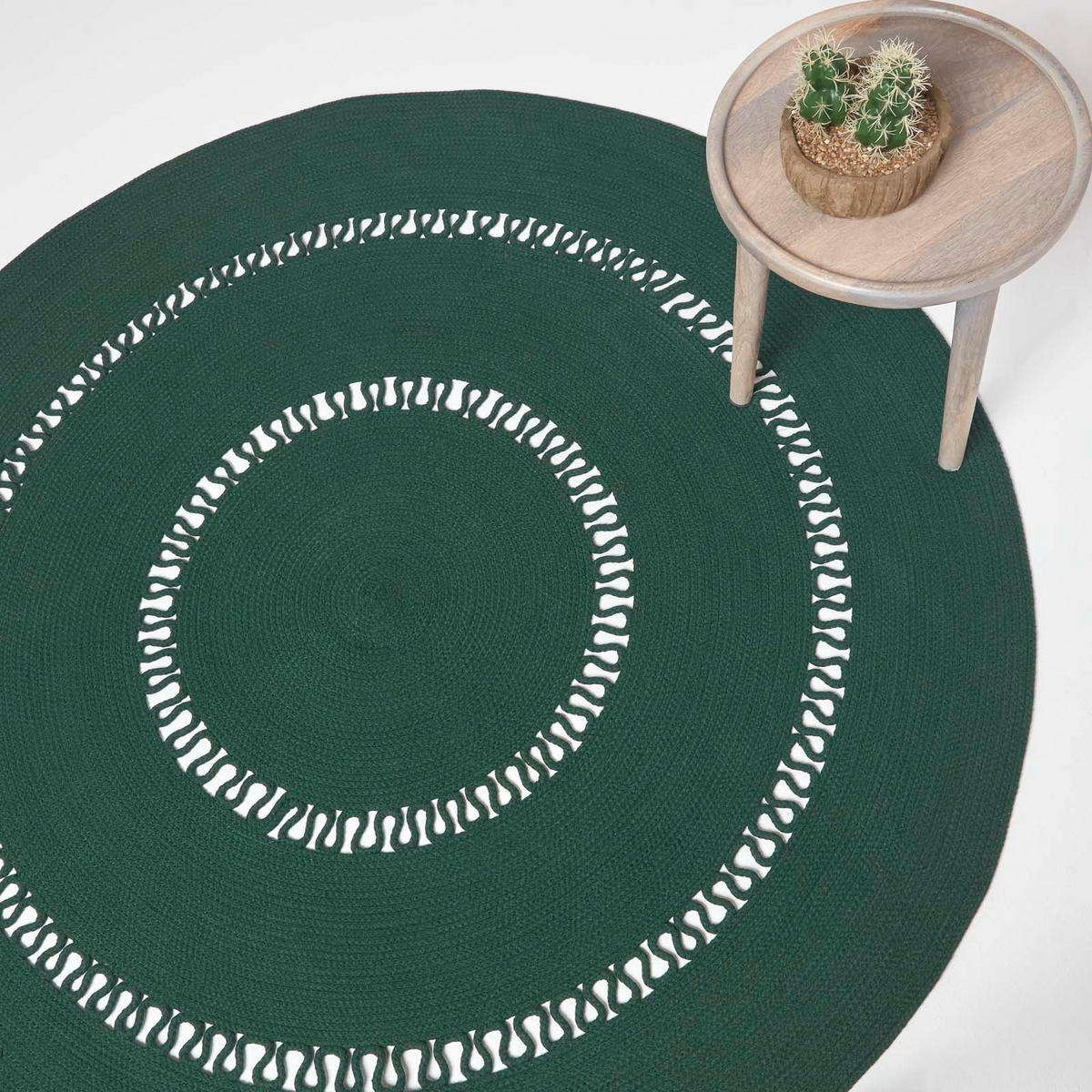 TEPPICH geflochten rund mit Häkel-Muster 150 cm - Dunkelgrün, Textil (150/150cm) - Homescapes