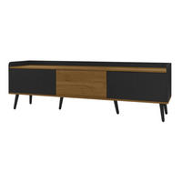 TV-ELEMENT160X39X49,5CM Schwarz-Naturfarbenholz mit 3 Türen und erhöhtem Rand - Schwarz, Holz (48.26/18.42/119.38cm) - Raelunyi