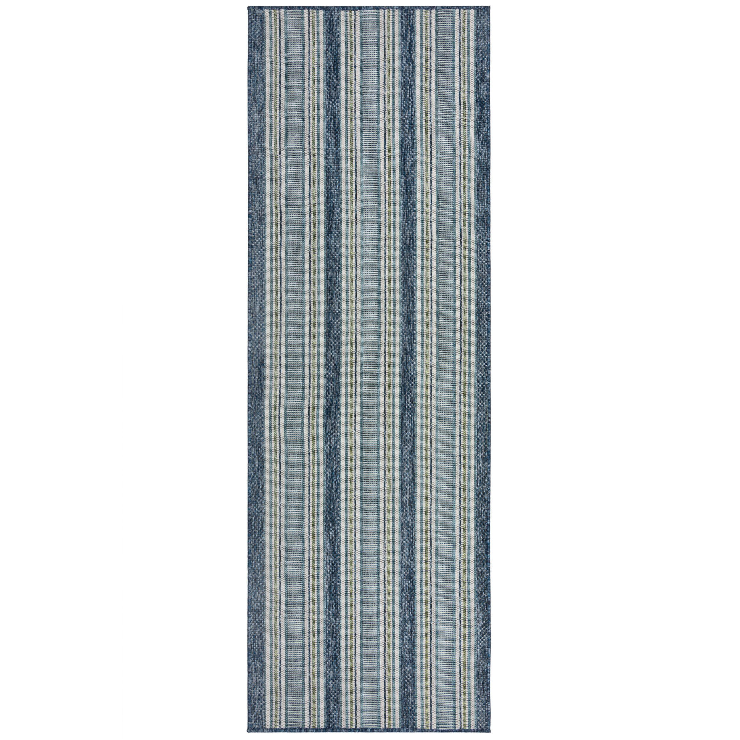 TEPPICH Outdoor Streifen Muster, Geometrisch, Terrasse schmutzabweisend Blau-Grün Läufer 80x230 - Blau, Textil (80/230cm) - KADIMA DESIGN
