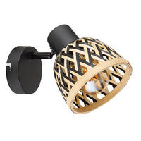 WANDLEUCHTE Metall Bambus Schirm Schwarz Braun - Schwarz, Holz (13/14/16.5cm) - Globo Lighting