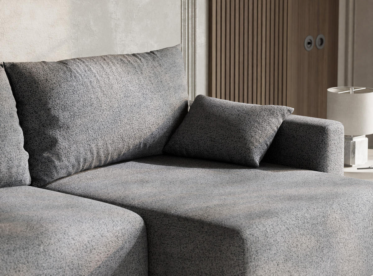 ECKSOFA MIT SCHLAFFUNKTION Leon Grau Webstoff - Schwarz/Grau, Holz/Holzwerkstoff (239/148cm) - Maison de Reve