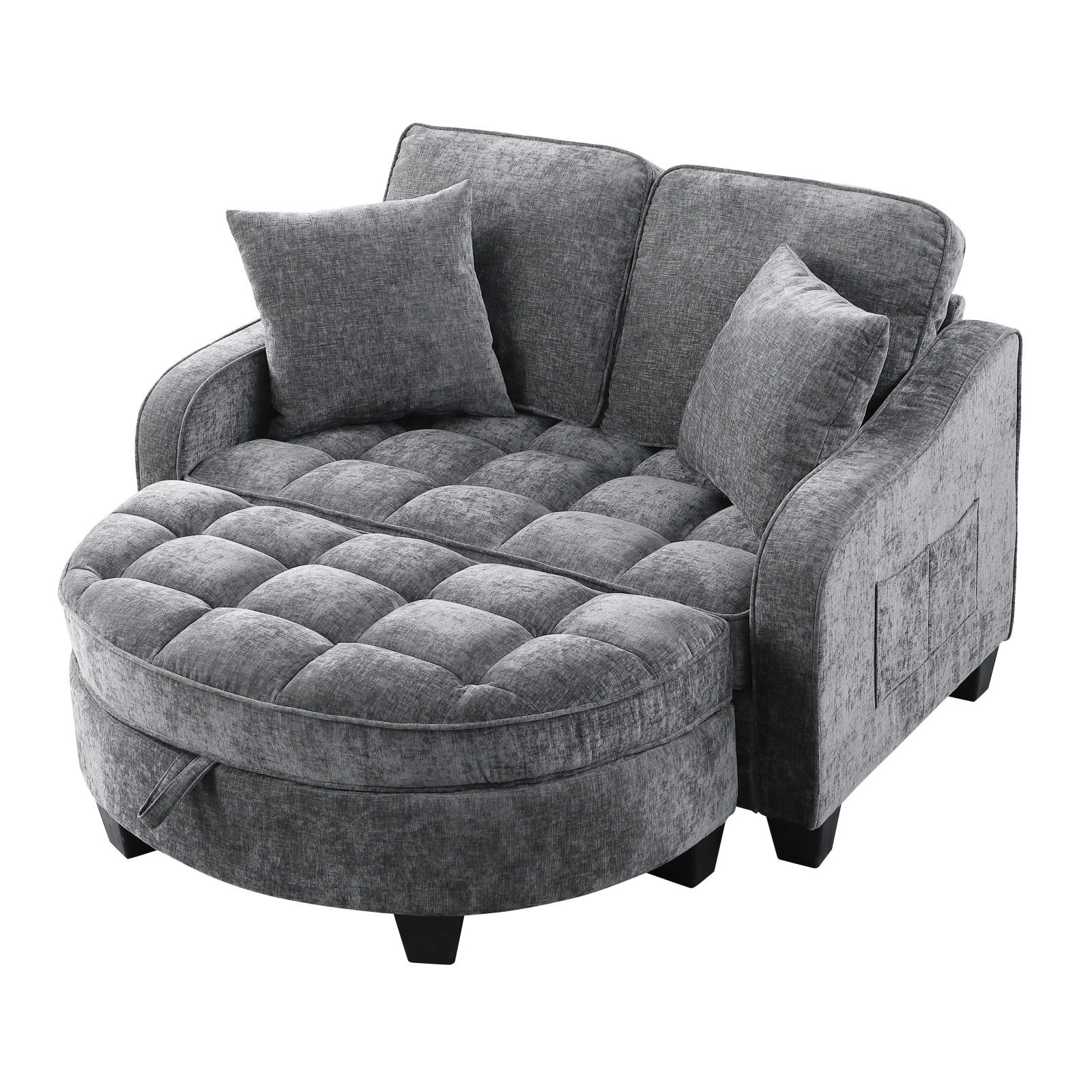 SCHLAFSOFA 2 in 1 Sofa mit Schlaffunktion, Hocker und Stauraum Stoffbezug Grau - Grau, Textil (129/93/132cm)