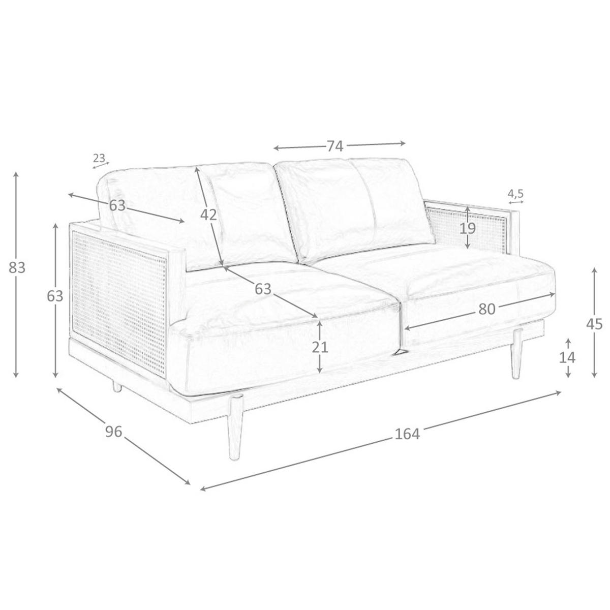 SOFA 2-Sitzer-Sofa aus braunem Leder 164/96/83 cm - Walnussfarben/Braun, Leder (164/83/96cm) - ANGEL CERDA