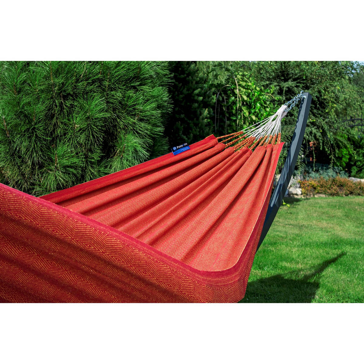 HÄNGEMATTE mit Verzinktem Gestell, 2 Personen, XL, 140 kg, Metall, Medelin Chili, einfache Montage - Rot, Metall (370/130/120cm) - Potenza