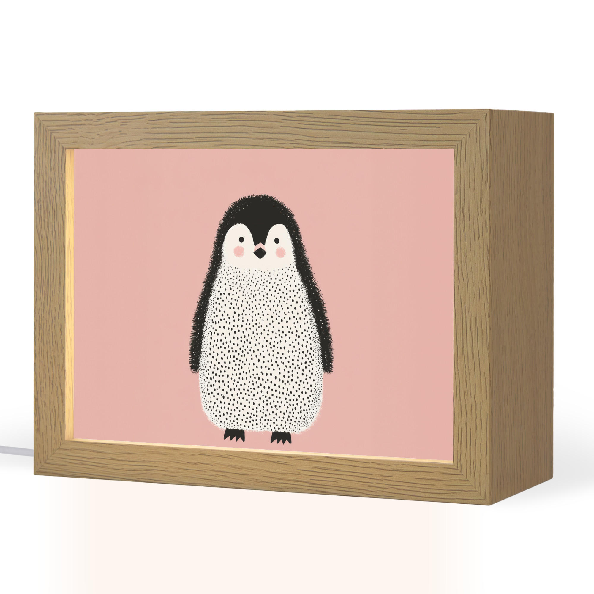 OnlyWow NOČNÍ LAMPIČKA Tučňák - Tečky - Minimalistický - Růžový 20x15 cm