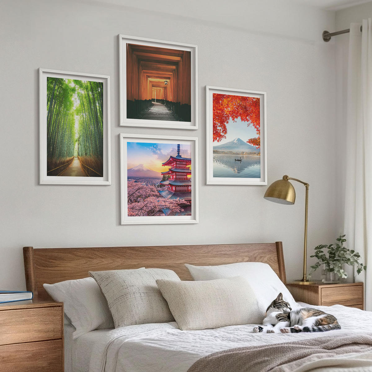 WANDBILDER 4er-Set - 50x50 cm & 40x60 cm Weißer Rahmen - Fuji-Torii-Bambuswald, Japan - Weiß, Kunststoff (50/50cm) - ArtPrintCave