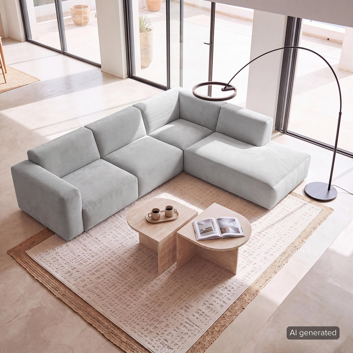 3-SITZER ECKSOFA mit Recamiere - Schwarz/Grau, Kunststoff/Textil (295/231cm) - home24