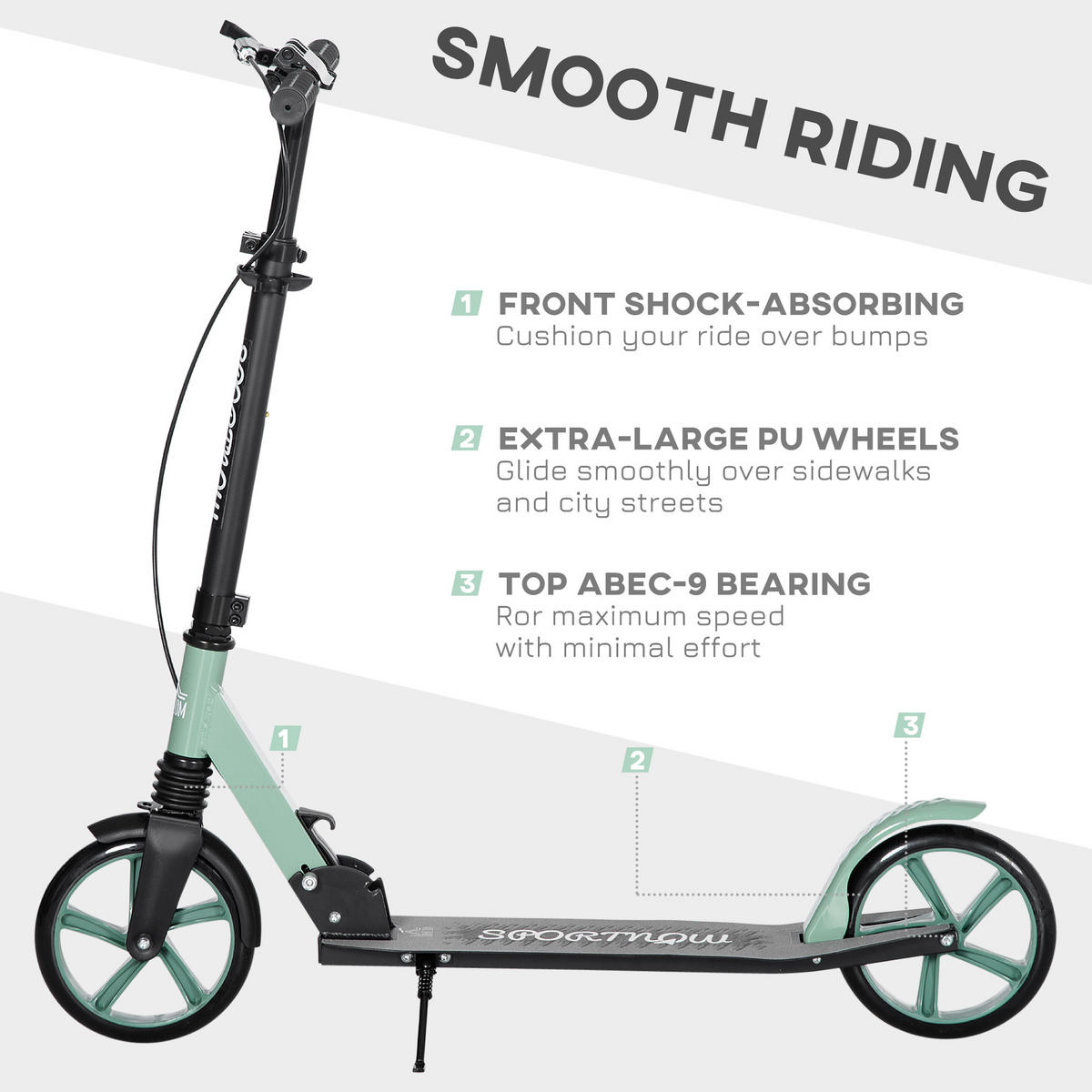 SCOOTER DE-18956 große 20 cm Rollen, Doppelbremse Grün - Grün, Metall (36.5/91.5cm) - ComfortXL