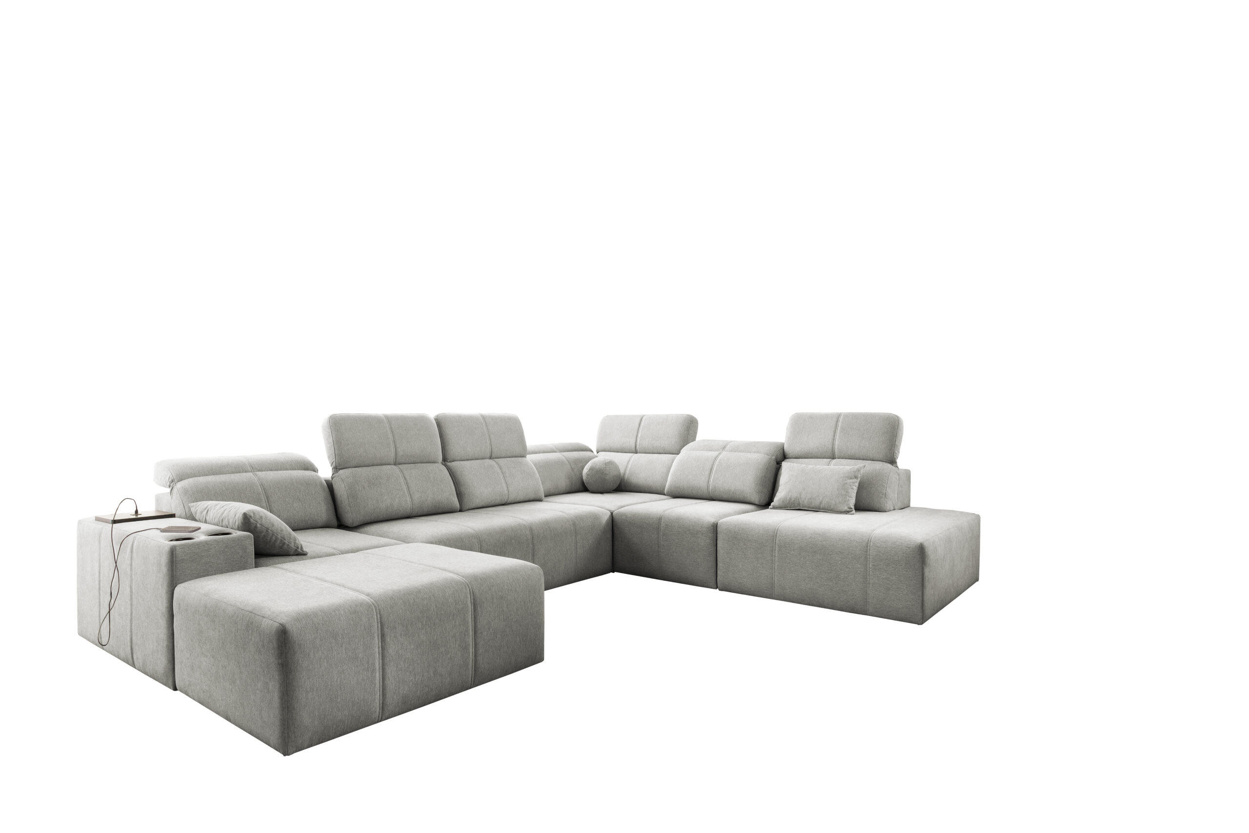 ECKSOFA Multifunktional Mindy X Stoff Verita Hellgrau Links - Hellgrau, Holz (300/359cm) - Kaiser Möbel