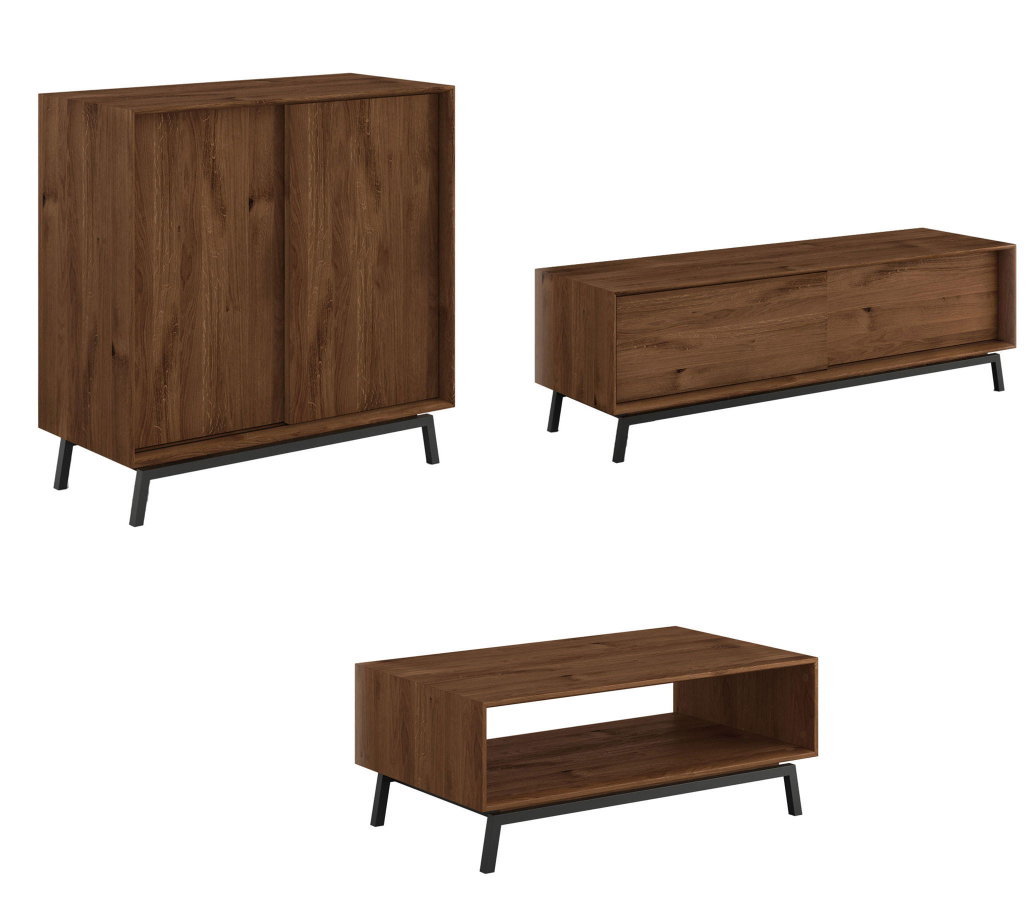 WOHNWAND 3er-Set Modern Loft Eiche Tabak 402 / 60 / 101cm - Eichefarben/Dunkelbraun, Holz/Metall (402/101/60cm) - Feldmann-Wohnen