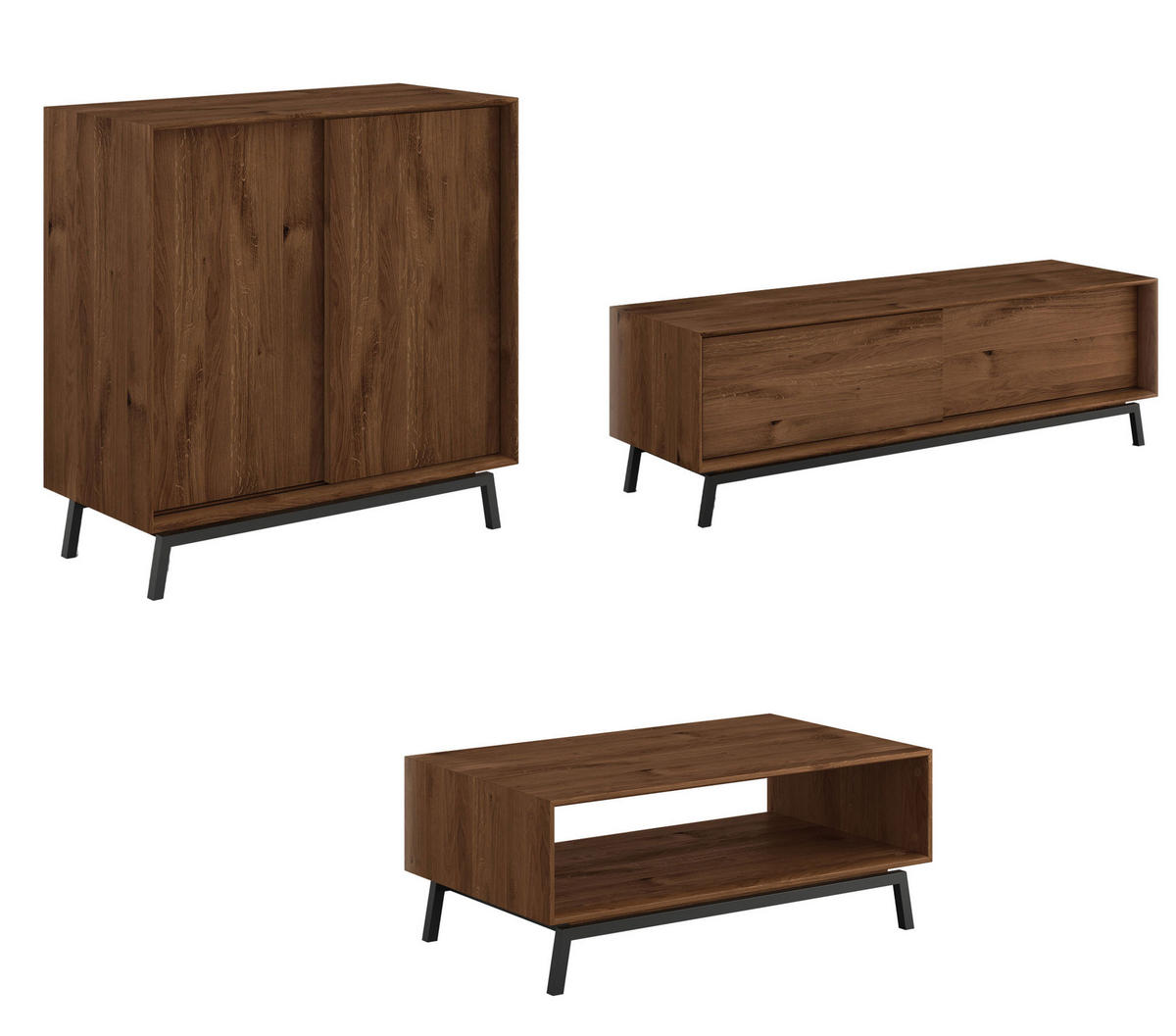 WOHNWAND 3er-Set Modern Loft Eiche Tabak 402 / 60 / 101cm - Eichefarben/Dunkelbraun, Holz/Metall (402/101/60cm) - Feldmann-Wohnen