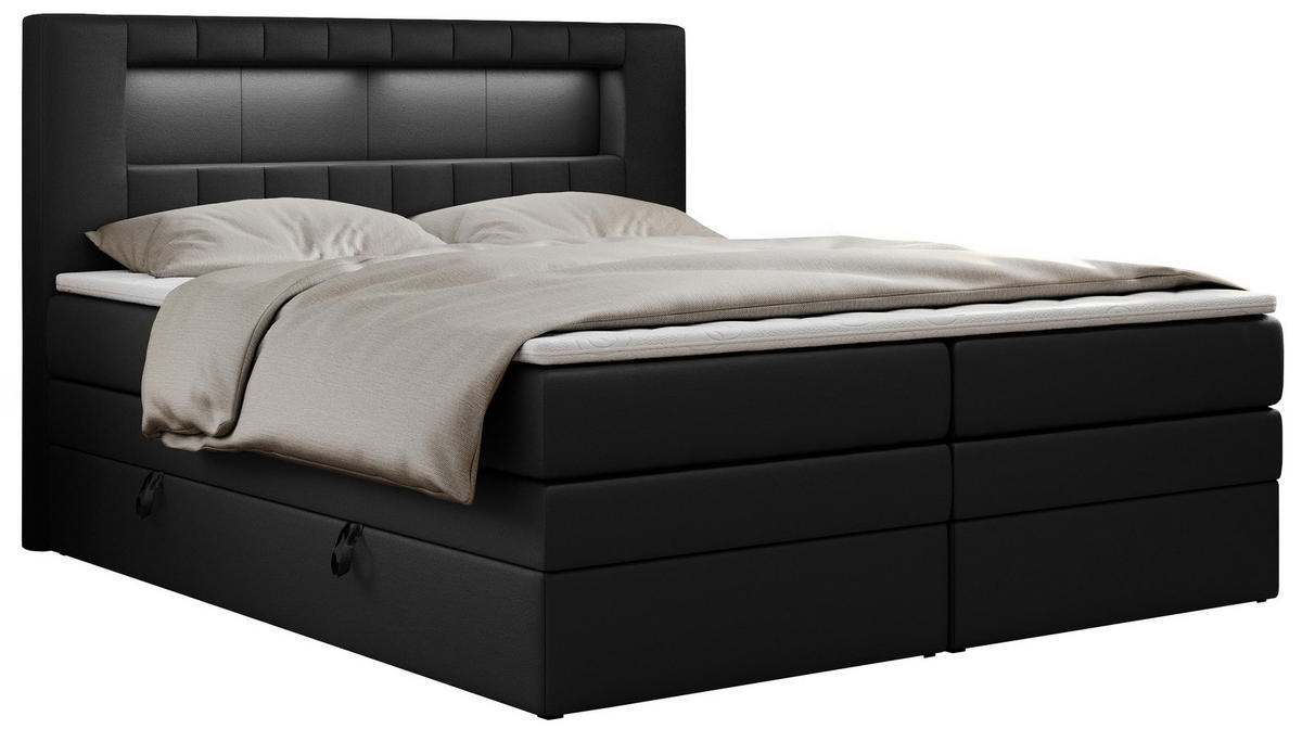 BOXSPRINGBETT GOLD-5 KING LED 160/200 Schwarz Kunstleder - H3 - Schwarz, Holz/Textil (160/200cm) - MKS