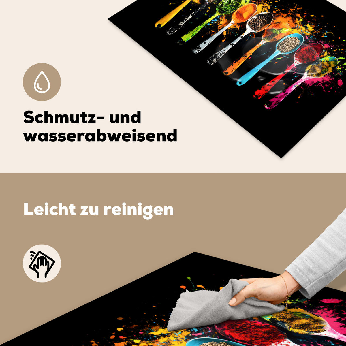 HERDABDECKPLATTE Löffel - Gewürze - Modern - Graffiti - Farbe - Farbenfroh 75x52 cm - Multicolor, Kunststoff (75/52/0.2cm) - MuchoWow