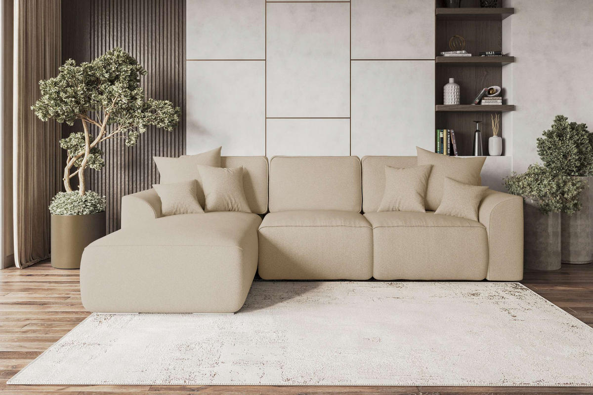 ECKSOFA GUSTO Strukturstoff Beige Links inkl. Schlaffunktion - Chromfarben/Beige, Kunststoff/Textil (194/295cm) - 99rooms