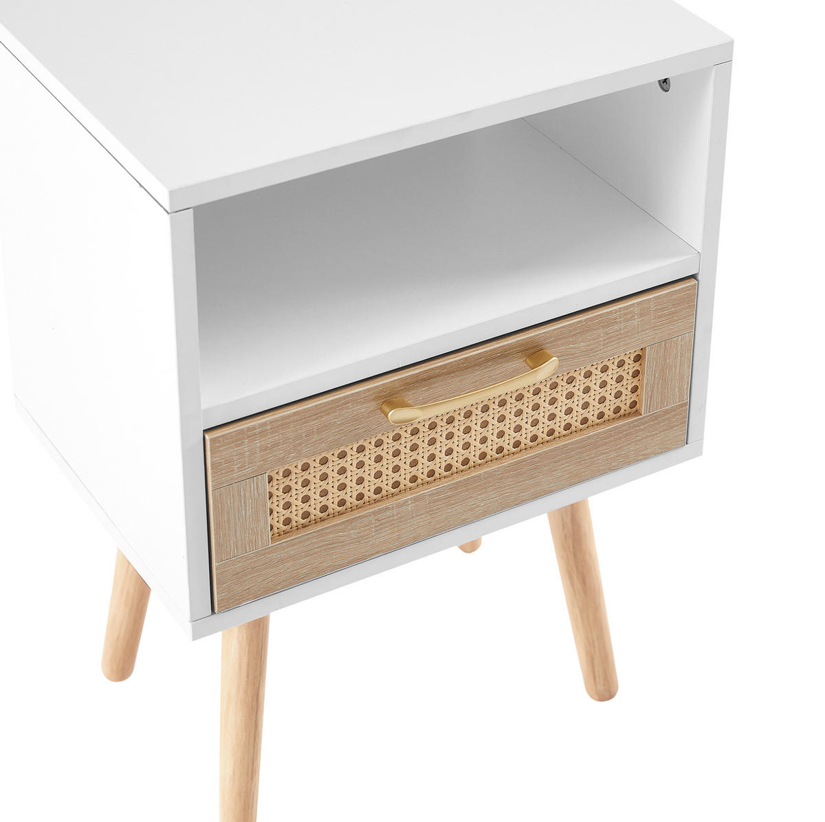 NACHTTISCH 40/55/30 cm Weiß/Natur aus MDF mit Schublade - Hellbraun, Holzwerkstoff (40/55/30cm) - OKMYHOME