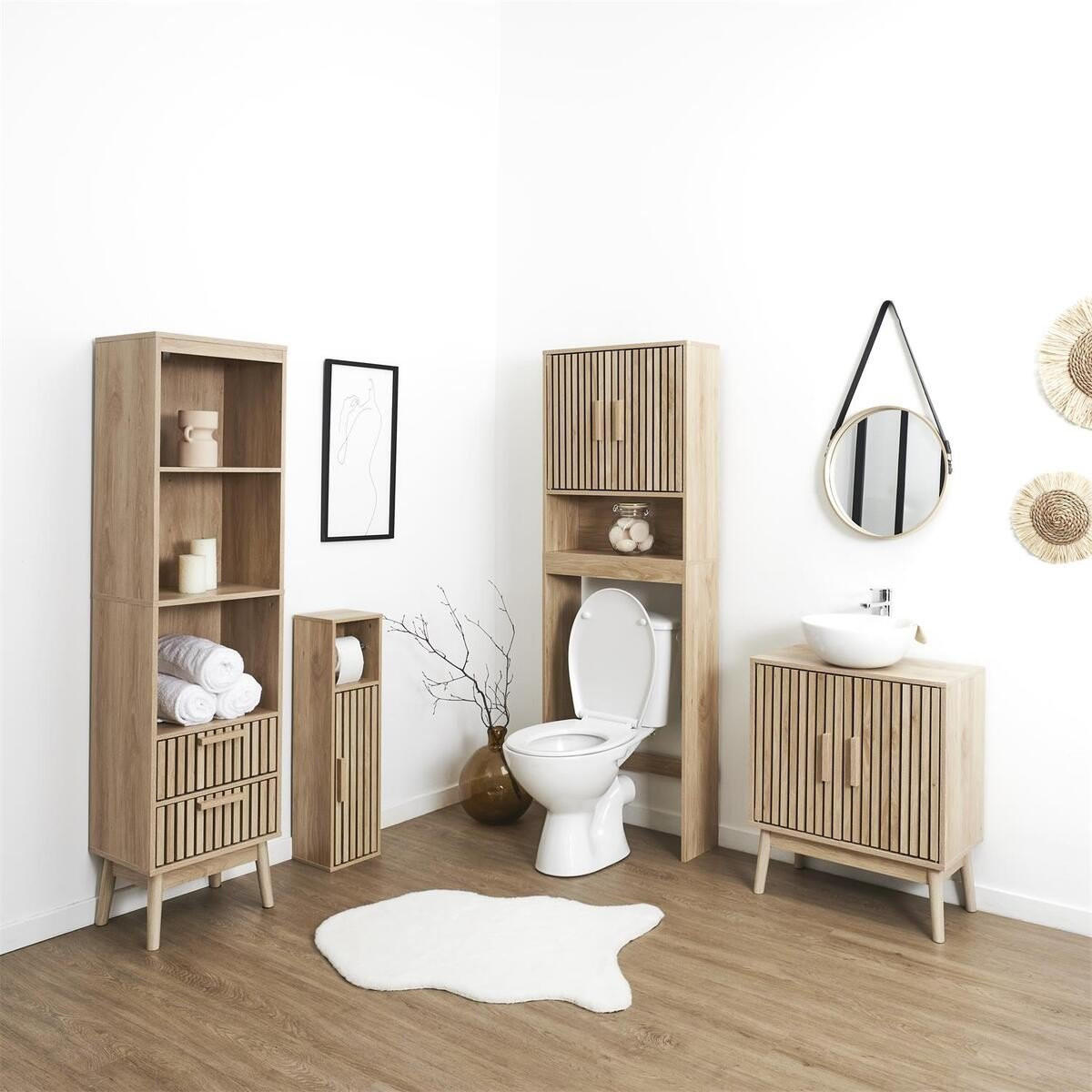 SLOUP se 2 zásuvkami, drážkovanými čely a 3 nikami, V 160 cm - KLAUS - jabloňová, kompozitní dřevo (30/160/40cm) - Calicosy
