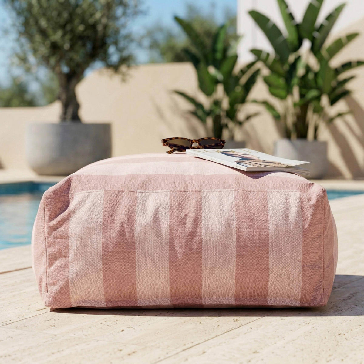 OUTDOOR-SITZSACK, Puderrosa - Pink, Textil - Oviala