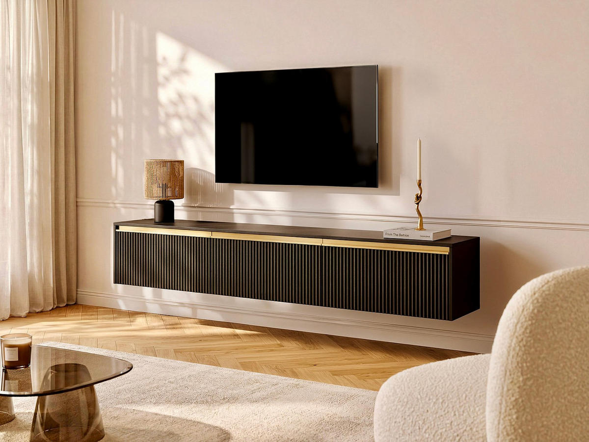 TV-HÄNGESCHRANK - 181.5 cm x 39 cm - holz - schwarz Posinia - Schwarz, Holz (181.5/42/39cm) - Vente-Unique