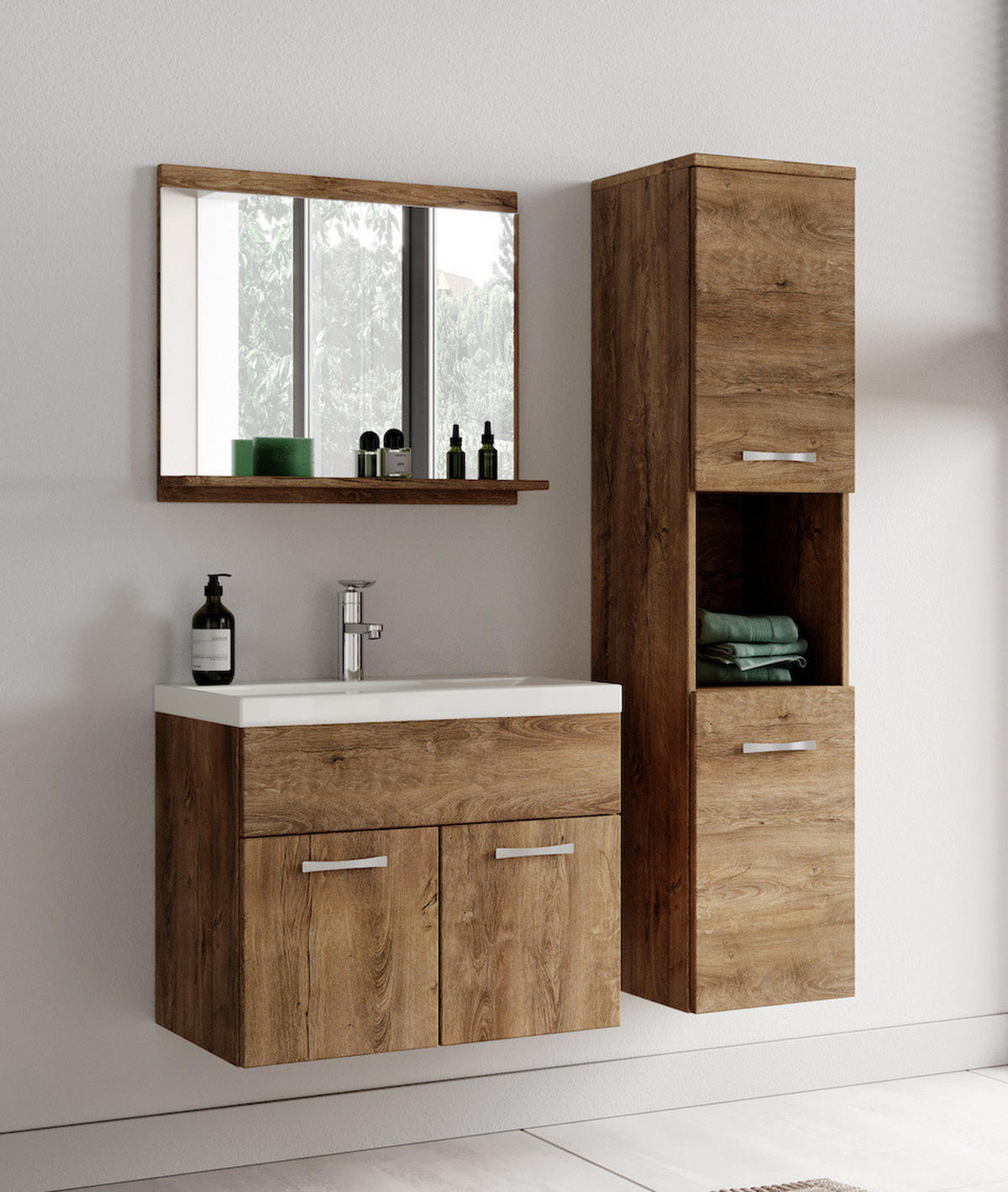 BADEZIMMERSCHRANK Montreal mit 2 Türen Braun Eiche - 30 x 30 x 130 cm - Eichefarben/Braun, Holz (30/131/30cm) - Badplaats