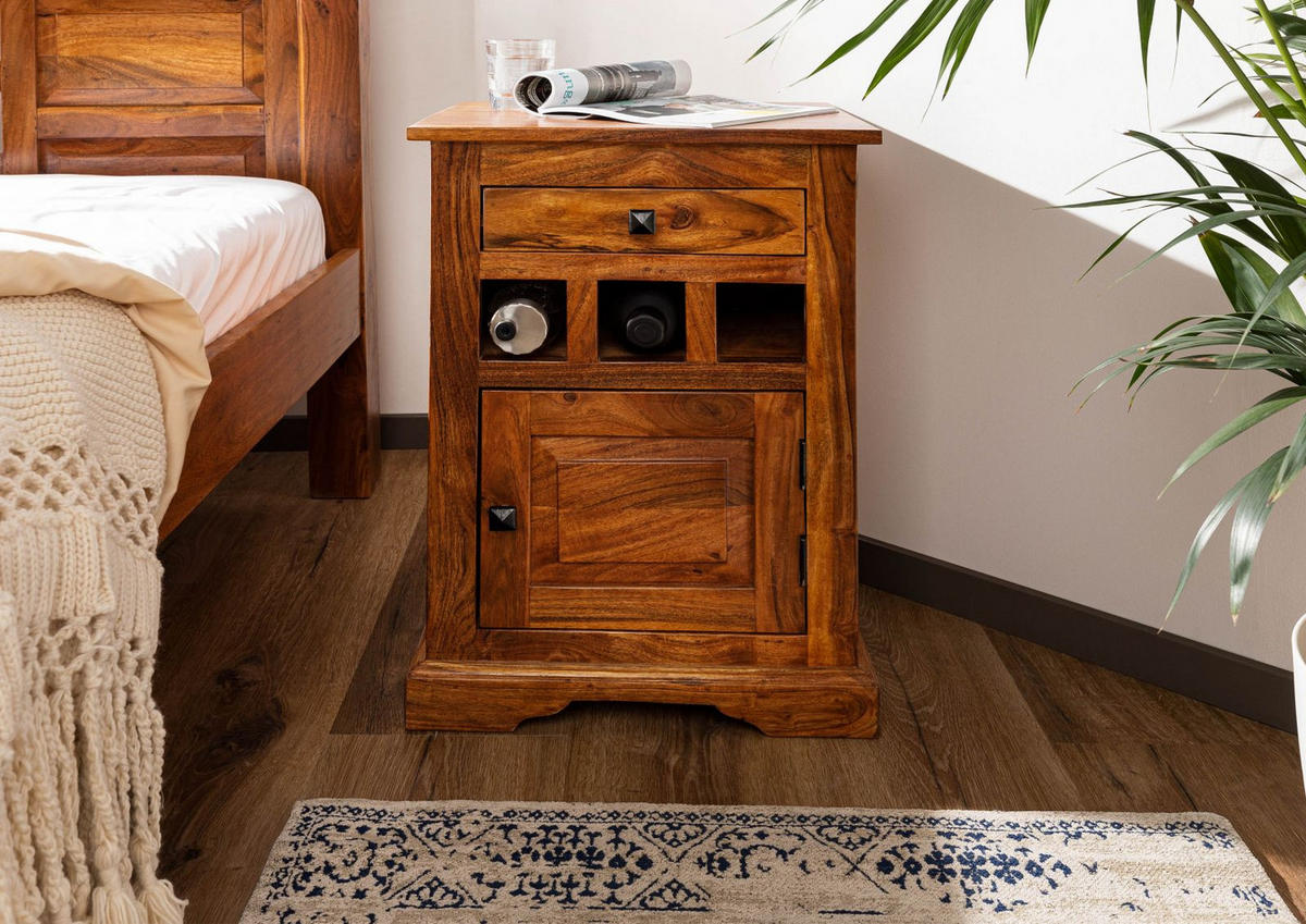 NACHTTISCH Akazie 46x40x65 honig lackiert OXFORD #268 - Braun, Holz (46/65/40cm) - Massivmoebel24