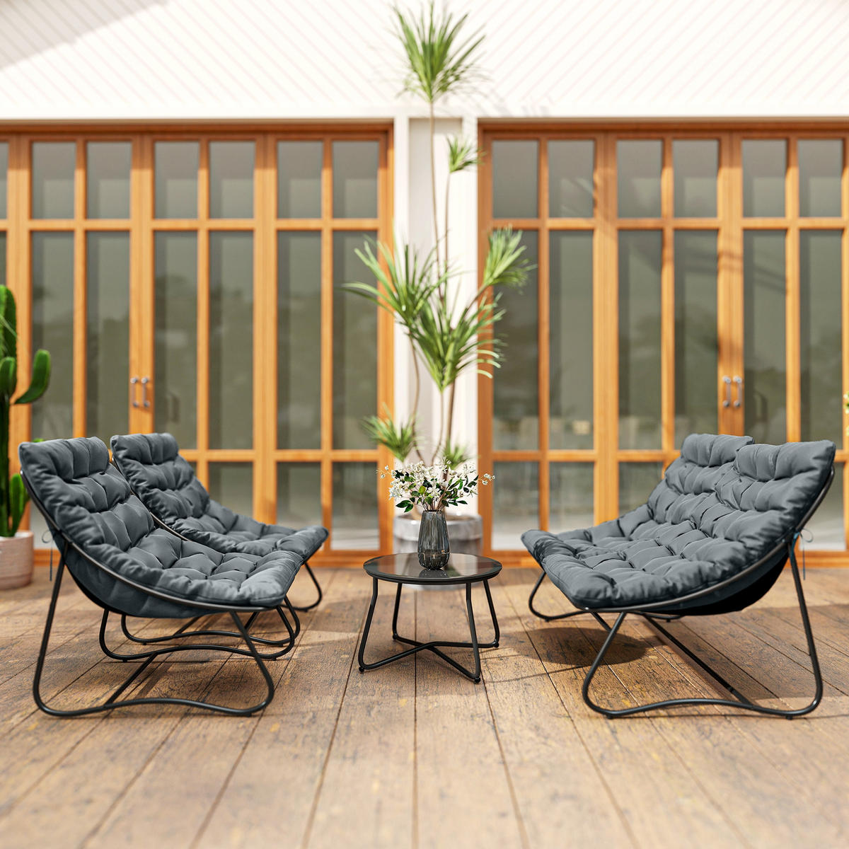 GARTENSET DE-13508 4-teilig mit 8 cm dicken Kissen Grau - Grau, Metall - ComfortXL