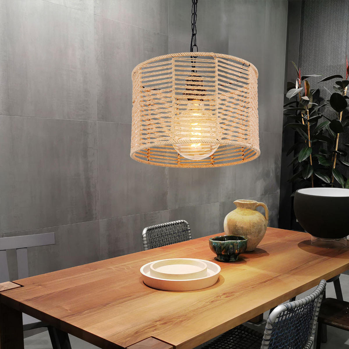 HÄNGELEUCHTE Gitterstabe Schwarz Natur Braun - Schwarz, Metall (31/31/120cm) - Globo Lighting