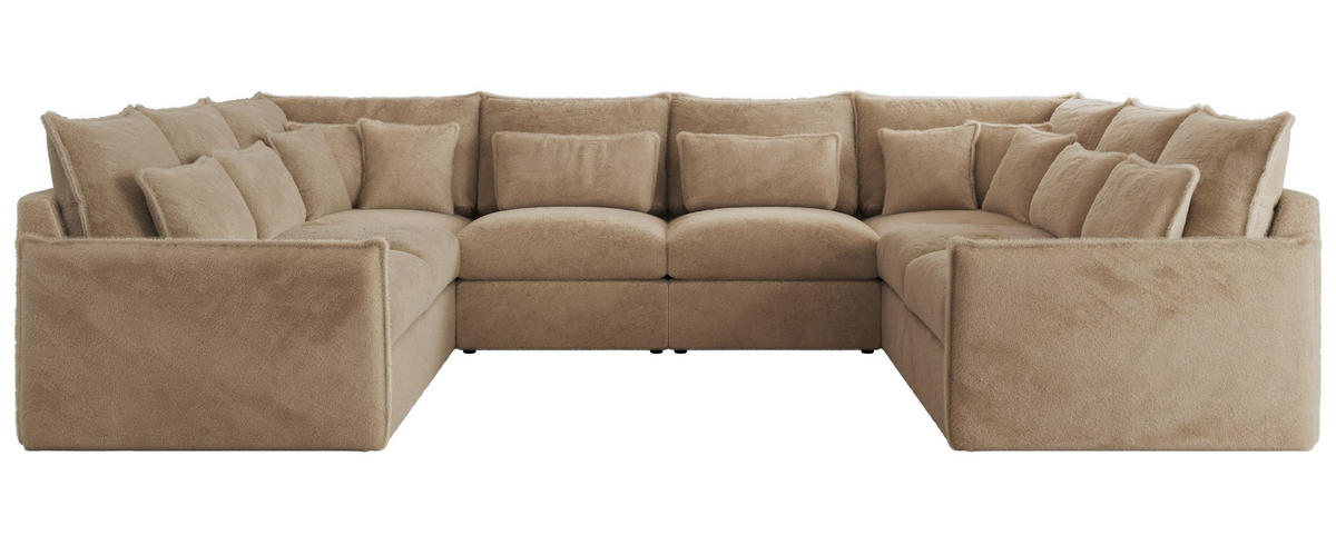WOHNLANDSCHAFT VERSO U 8M Beige Plüsch - Beige/Schwarz, Kunststoff/Textil (362/93/270cm) - MKS