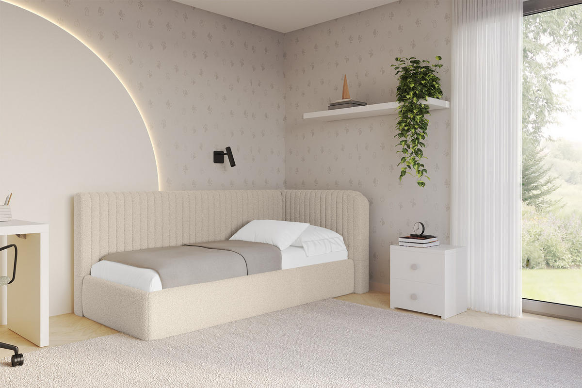 EINZELLBETT Jugendbett mit Bettkasten, Links - AURY 100x200 Dunkelbeige - Cappuccino, Holzwerkstoff/Textil (100/200cm) - ALTDECOR