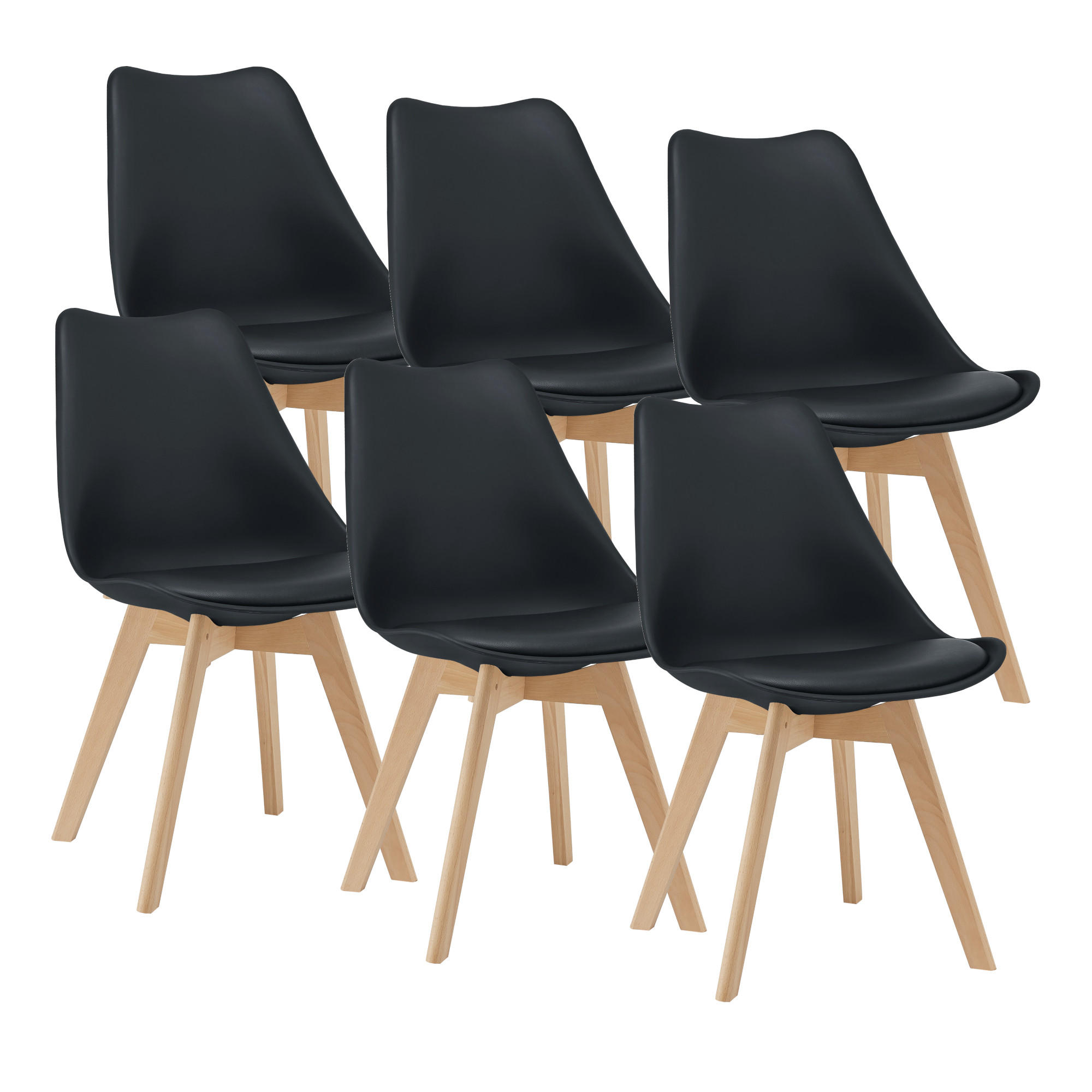 ESSZIMMERSTUHL-SET 6 TLG. Fläten - Schwarz, Leder (49/81/57cm) - [en.casa]