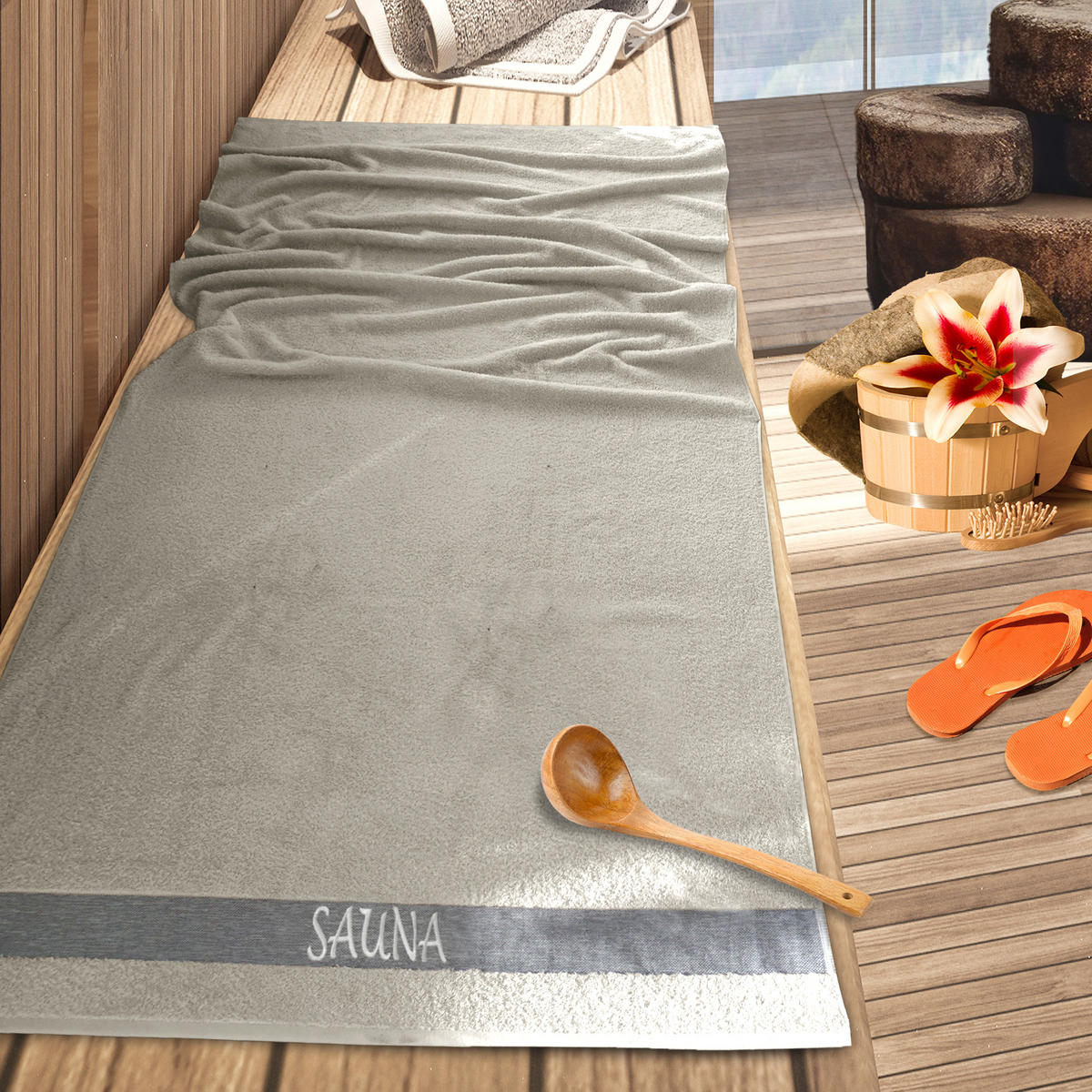 SAUNAHANDTUCH Lima Kieselgrau 100x200 cm - Graubraun, Naturmaterialien (100/200cm) - Lashuma