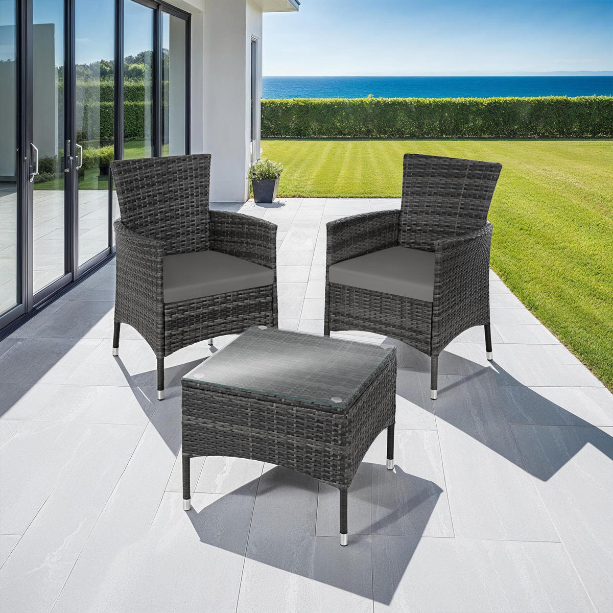 RATTANSET Luzern,2 Bezugssets,grau - Grau, Kunststoff - tectake