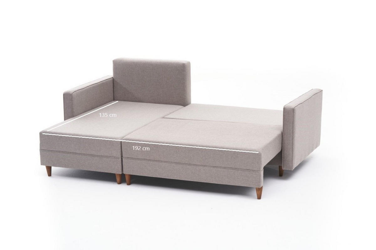 ECKSOFA mit Schlaffunktion, 215 cm Gesamtbreite - Beige/Creme, Holz/Buchenholz (215/150cm) - myHomelando