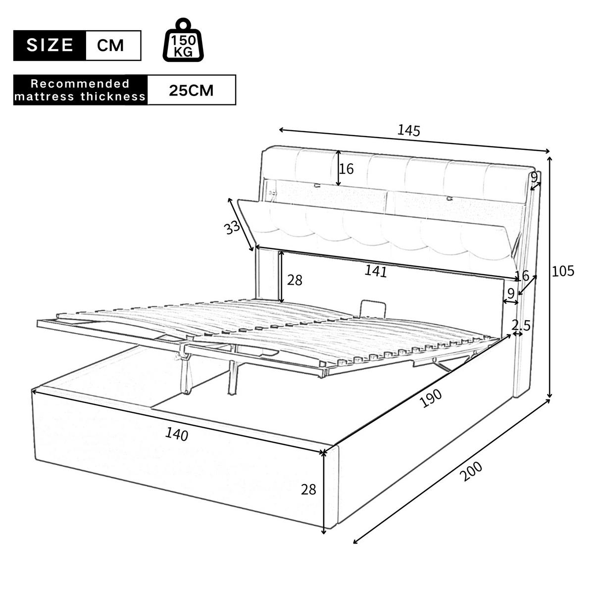 ČALÚNENÁ posteľ 140/190 cm biela s hydraulickým úložným priestorom z PU - biela, plast (140/200cm) - OKWISH