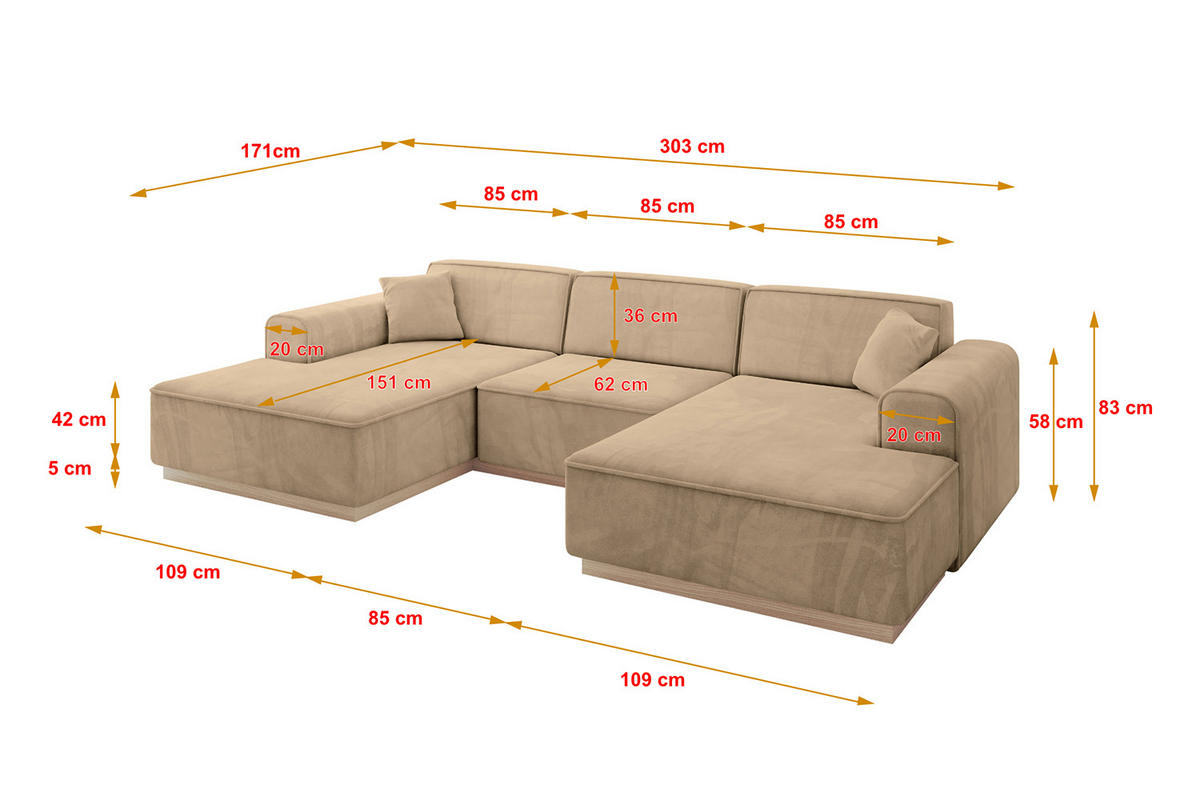 WOHNLANDSCHAFT IREA-U1 - 303x171x83 cm Beige - Beige, Holzwerkstoff/Textil (303/83/171cm) - ALTDECOR