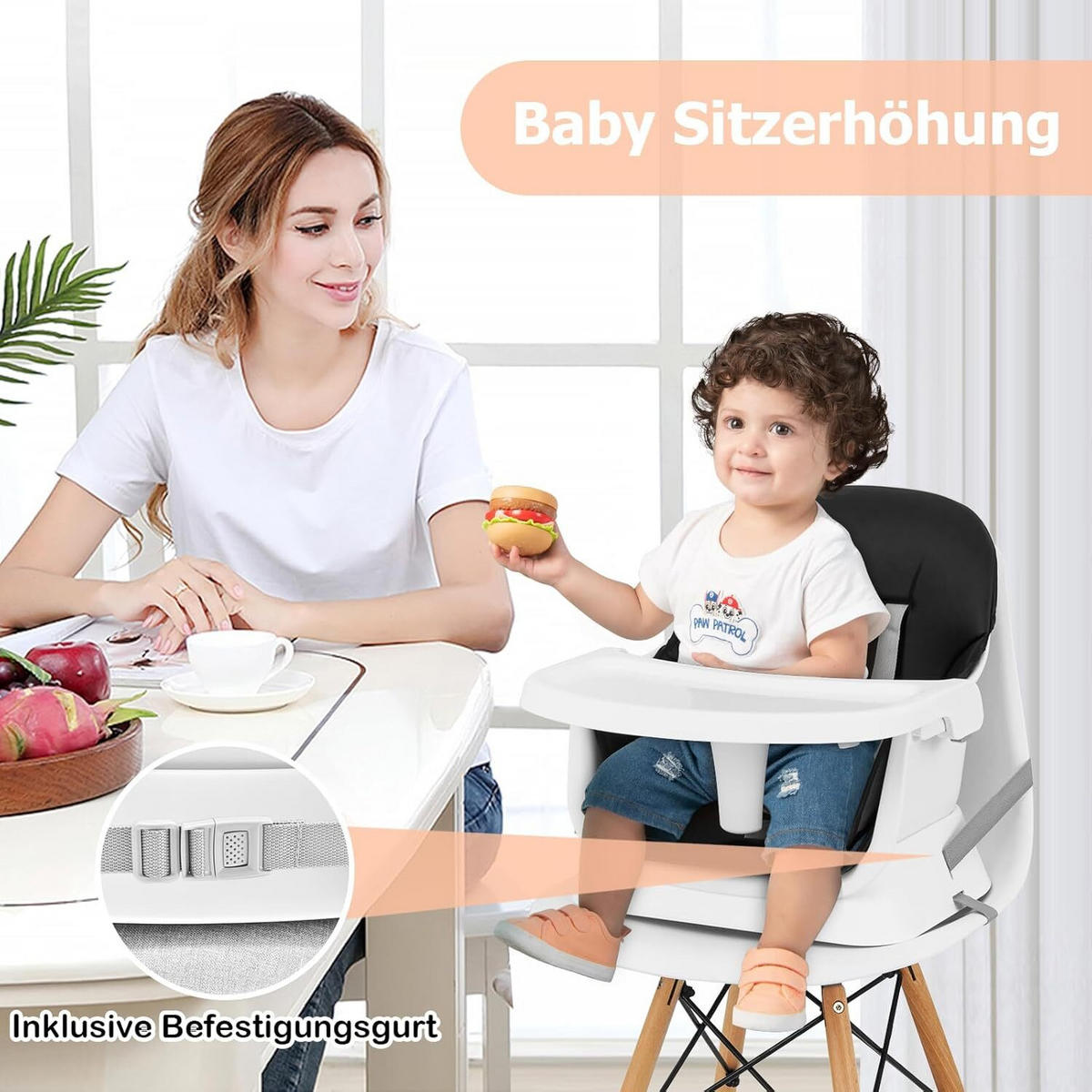 KINDERHOCHSTUHL mit Sicherheitsgurt & abnehmbarem Trichter schwarz - Schwarz, Kunststoff (58/98/58cm) - COSTWAY