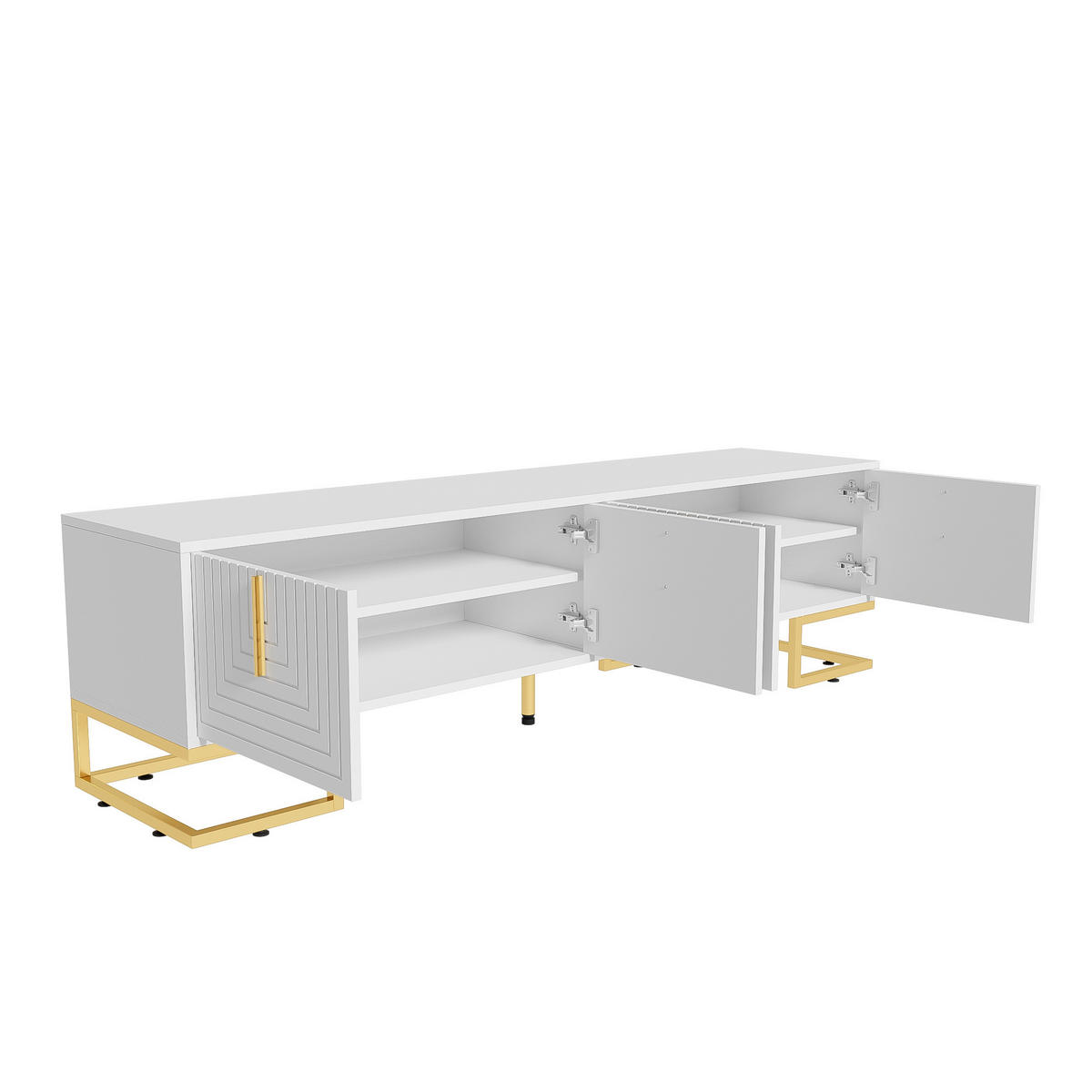TV-SCHRANK Weiß mit Goldbeinen & 4 Türen Geometrisches Design 170×45 cm - Weiß, Holzwerkstoff (170/45.5/40cm) - Urban Meuble