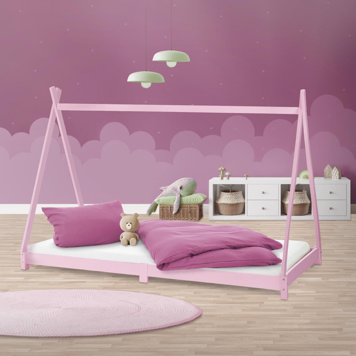 KINDERBETT Tipi 90x200 cm Rosa - Pink, Holz (90/200cm) - ML-DESIGN