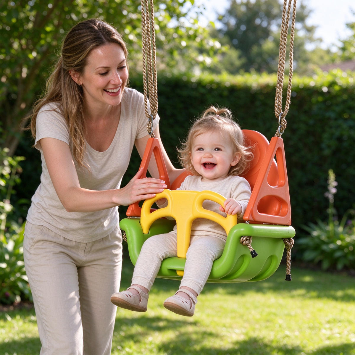 3-IN-1 Babyschaukel, Kinderschaukel mit verstellbarem Seil, Schaukelsitz, Grün - Multicolor, Kunststoff (34/48cm) - Outsunny