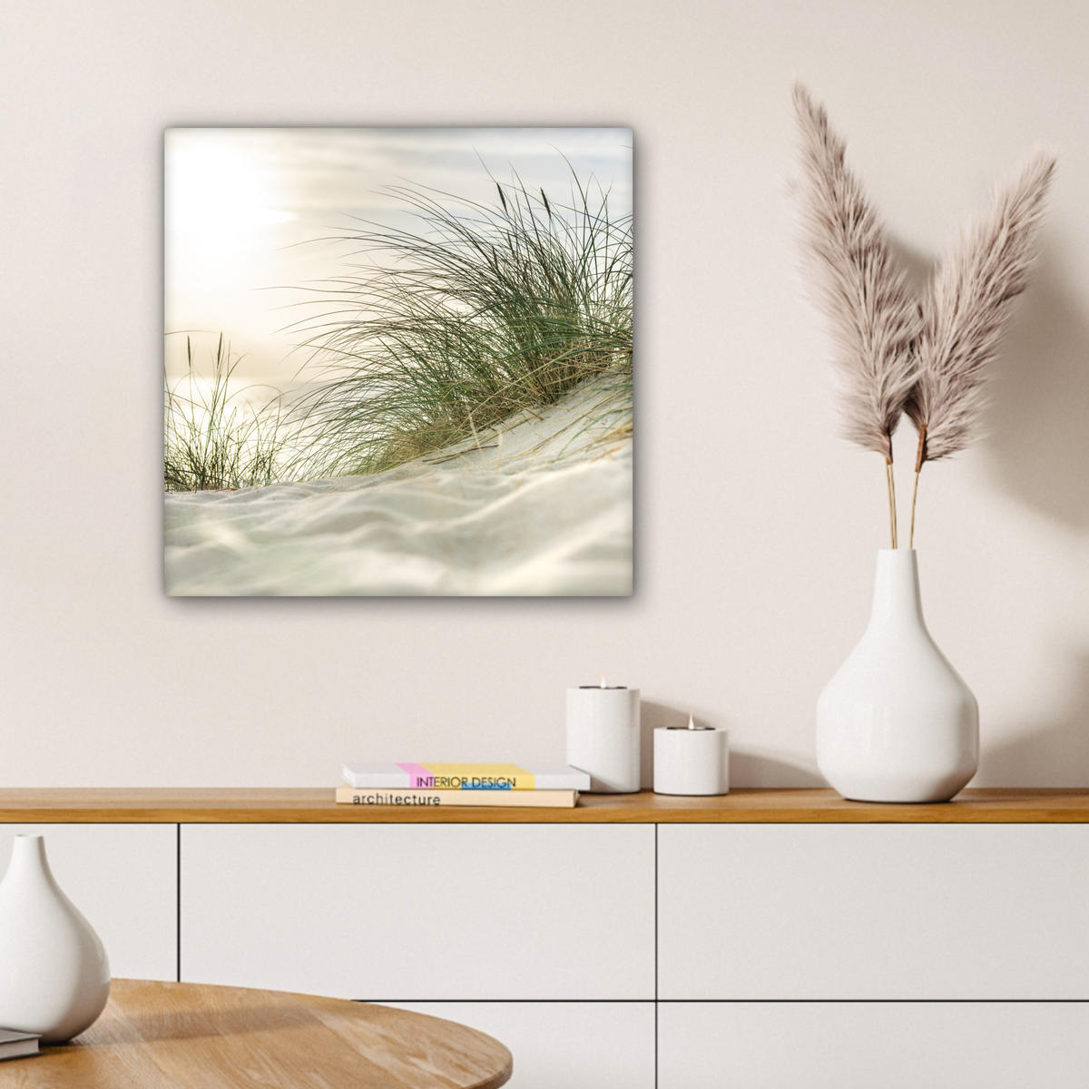 LEINWANDBILD Dünen mit Strandhafer in der Sonne des Nationalparks Schleswig-Holsteinisches Wattenmeer 50x50 cm - Creme, Textil (50/50cm) - MuchoWow
