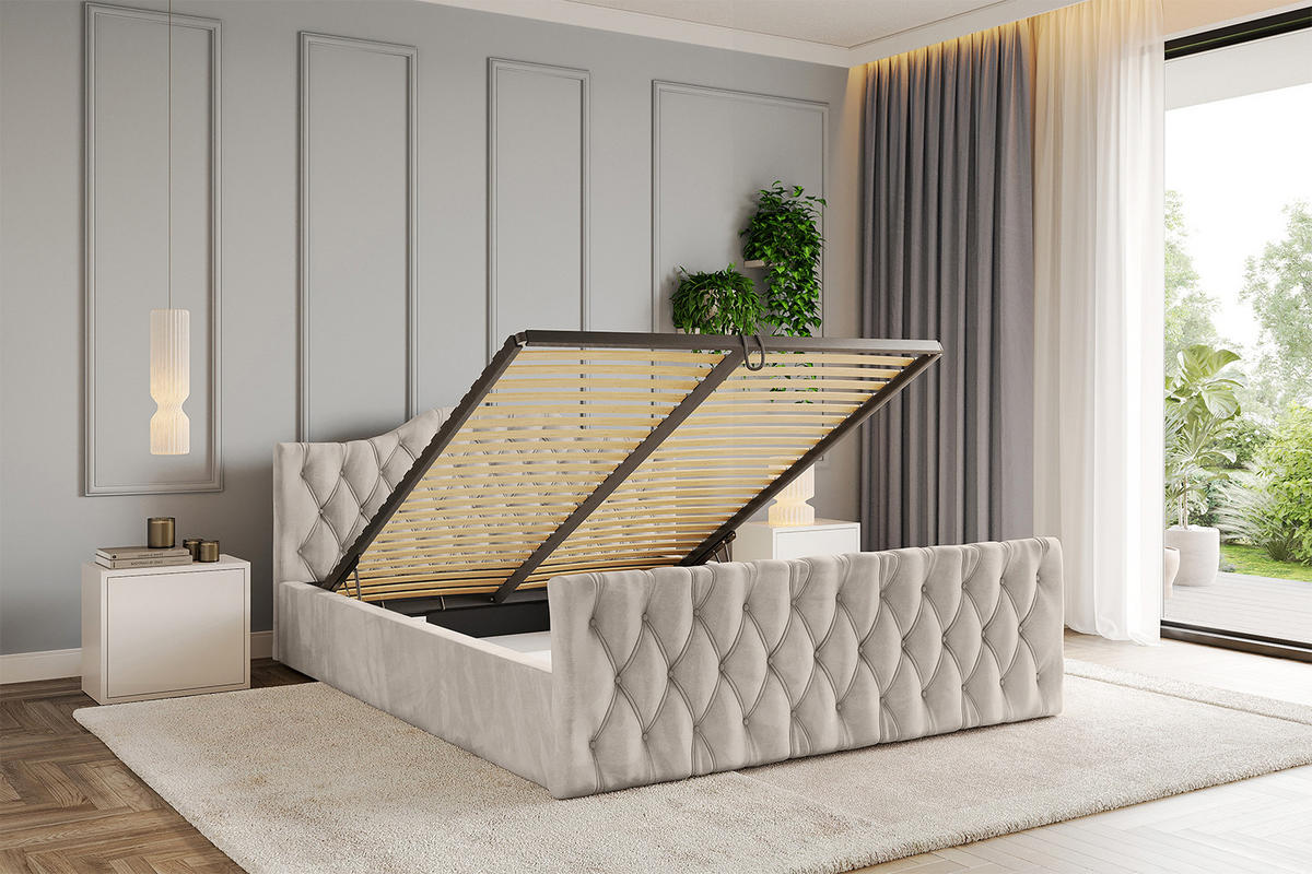 POLSTERBETT mit Bettkasten, Fußteil und Lattenrost, Boxbett ohne Matratze - FALIO-Z-V1 180x200 Beige - Beige, Holzwerkstoff/Textil (180/200cm) - ALTDECOR