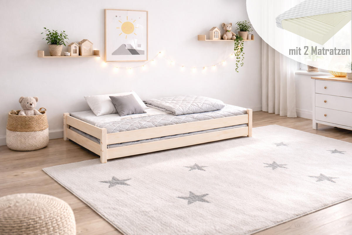 STAPELBETTEN 2-er Set Sendi 180x90 sonoma mit Matratzen - Naturfarben, Holzwerkstoff - LUKDOM