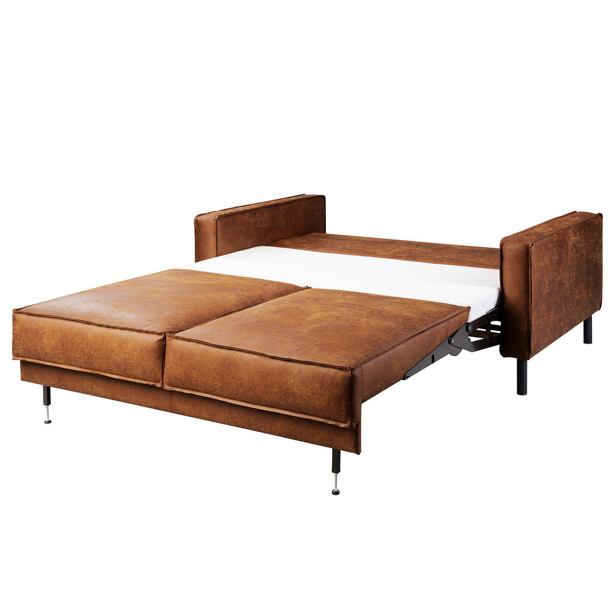 2-SITZER SOFA - Cognac/Schwarz, Leder/Textil (164/86/106cm) - home24