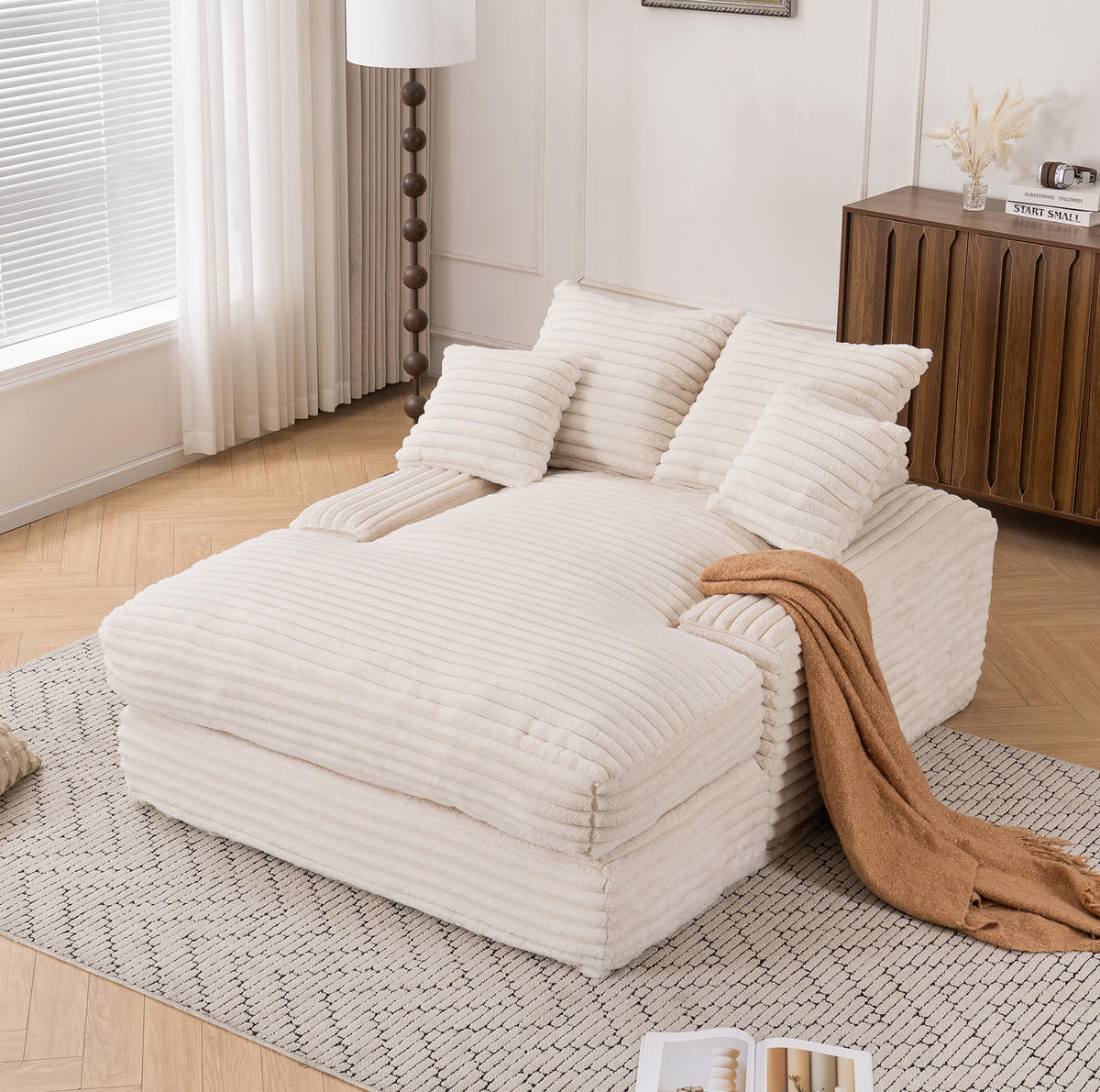 SCHLAFSOFA 137/175 cm in Beige – ohne Montage, mit Cordbezug und 4 Kissen - Beige, Textil (137/63/175cm) - BEAOK