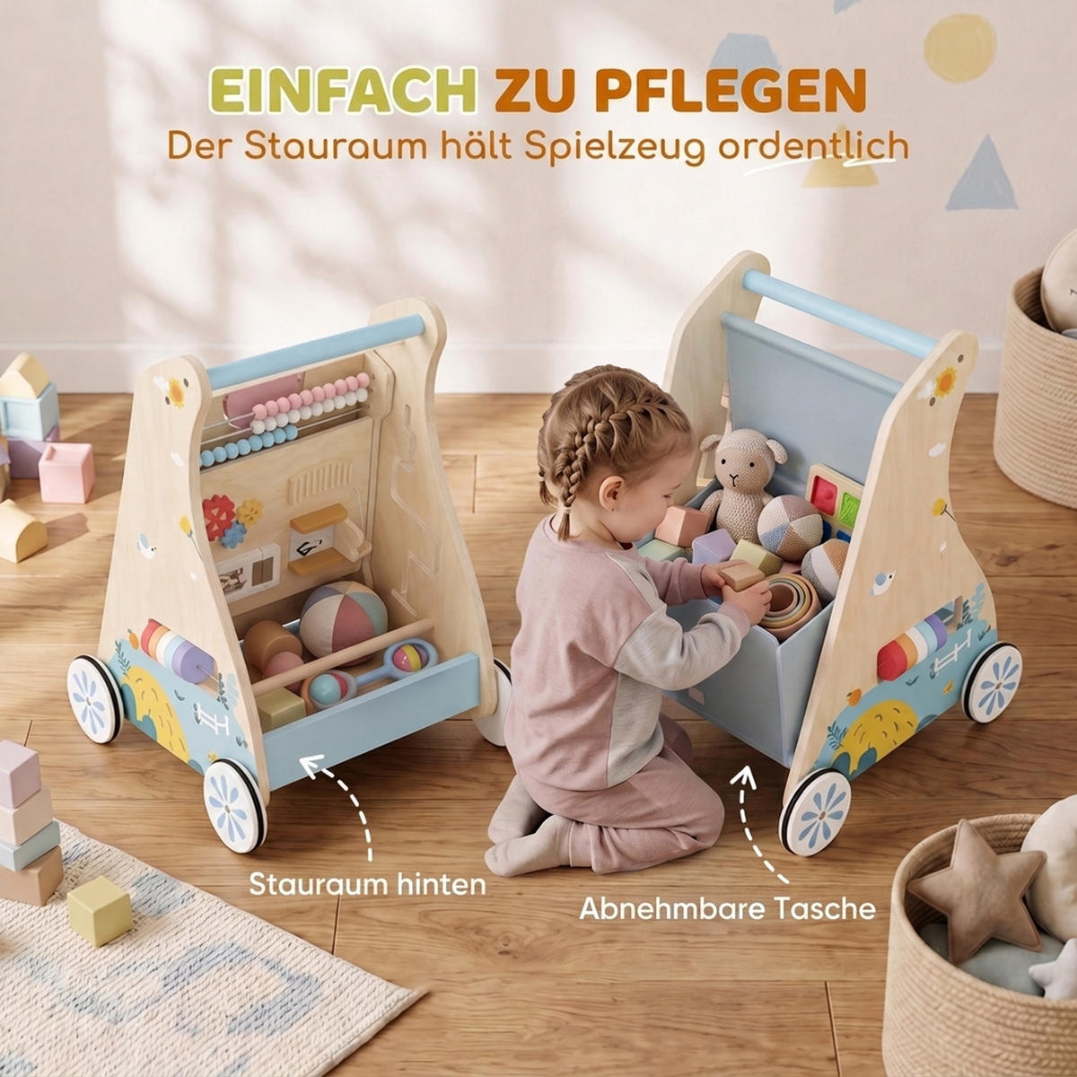 BABY-LAUFLERNWAGEN Mehrschichtplatte Naturholz - Naturfarben, Holzwerkstoff (33.5/47.5/37cm) - AIYAPLAY