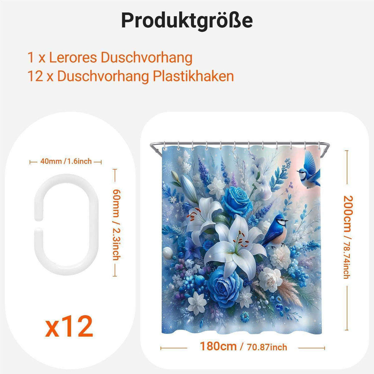 DUSCHVORHANG Blauer Vogel 180 x 200 cm - Blau, Textil (180/200cm)