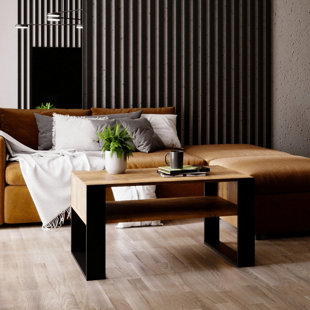COUCHTISCH KARO 92 - Alteiche/Schwarz, Holz (53.6/92/45cm) - Mat-Haus
