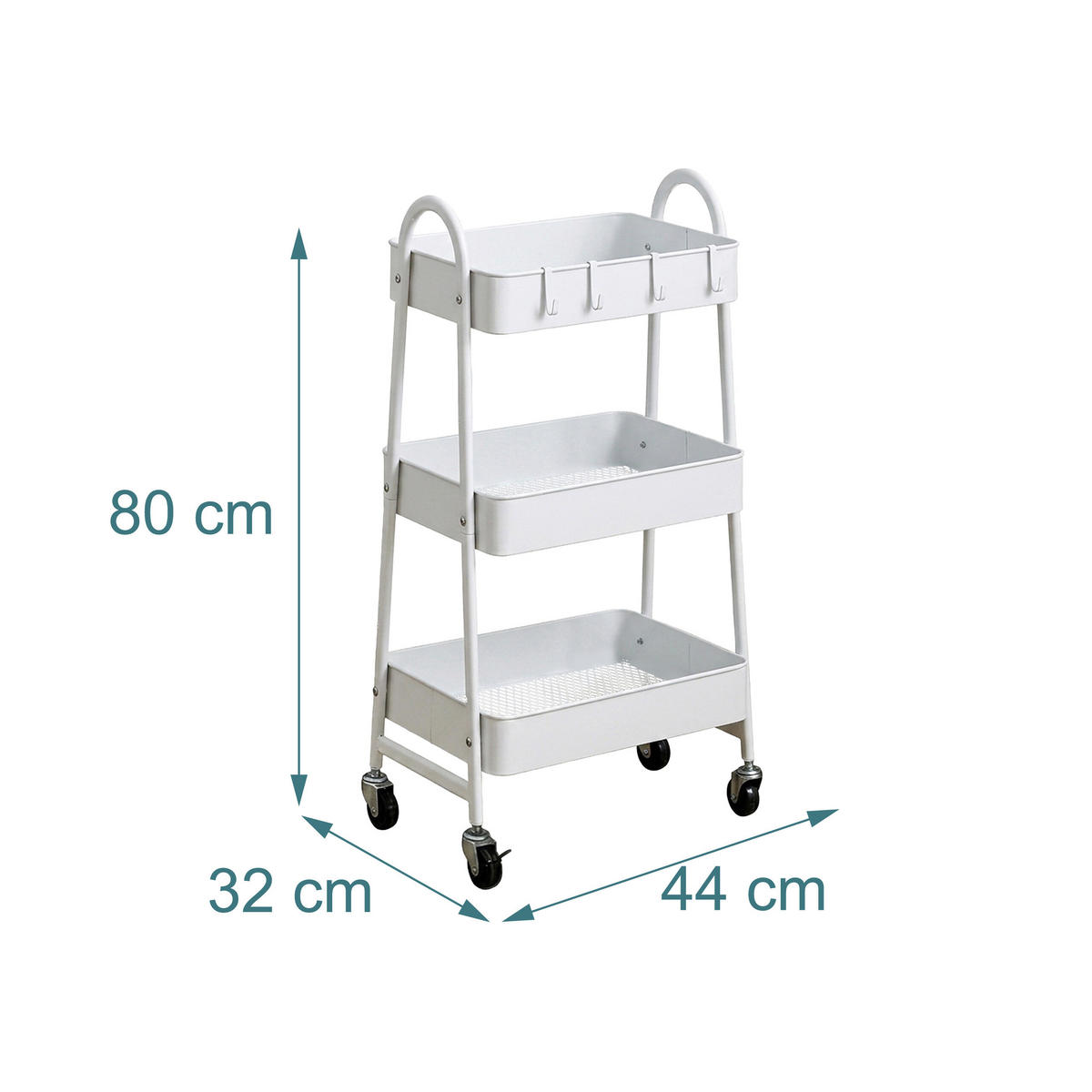 ROLLWAGEN2GRIFFE - Weiß, Kunststoff (44/80/32cm) - Relaxdays