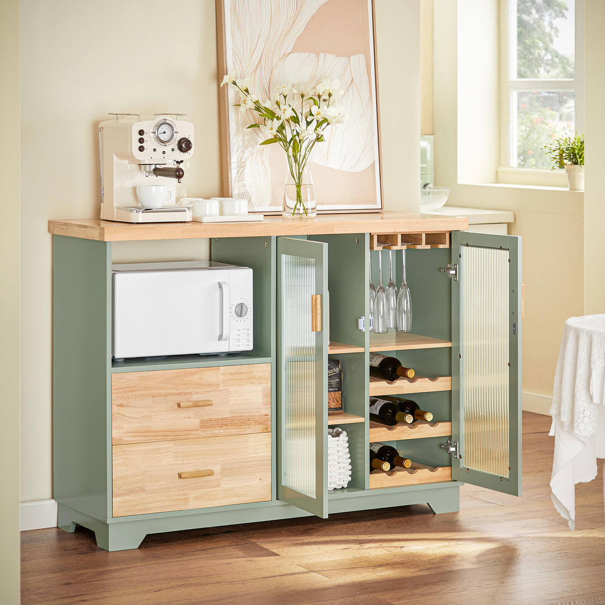 KÜCHENSCHRANK Grün - Grün, Glas/Holz (120/90/40cm) - SoBuy